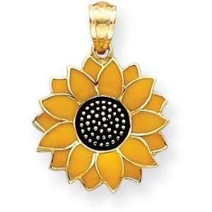  Enamel Sunflower Charm, 14K Yellow Gold Jewelry