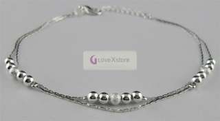   Sterling .925 Silver Plated 15 Pearls Chain Anklet Charm Anklets pc