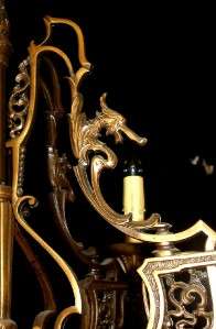 Antique Arts & Crafts Gilded Brass Chandelier w/Griffins 5 Lights 