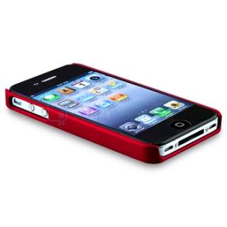 Red Rubber Hard Case Cover w/ Chrome Hole+PRIVACY Protector for iPhone 