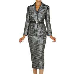 Divine Apparel Missy Belted Tweed Skirt Suit  