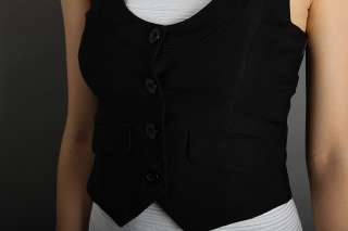 NEW Chic Classic Sleeveless Crop Jacket Vest Black S~L  