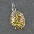 14k Yellow Gold and Silver Colorful Cubic Zirconia Pendant (Thailand 