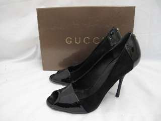 Gucci Suede/Patent Leather Peep Toe Heels 7 B  