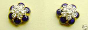 Susymor 18K Yellow Gold Blue Flower w/ Diamond Earrings  