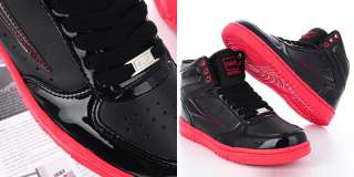 Mens Black Red Shiny High Top Sneakers Shoes US 7~10  