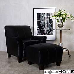angeloHOME Baxter Black Renu Leather Arm Chair and Ottoman 