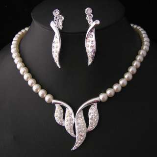 Wedding/Bridal pearl &crystal necklace earring set S226  