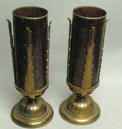 Unique Pair of 15 Mica & Brass Art Deco Candle Sconces c. 1925  