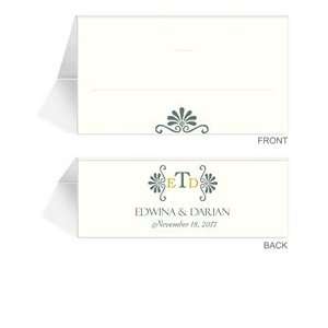  110 Personalized Place Cards   Monogram Pewter Gold Side 
