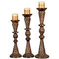 Handcrafted Carved Wood Pillar Candle Holders (Set of 3 