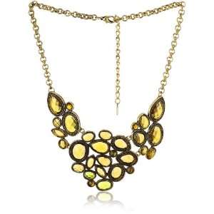   Sparkling Sage Jewel Flower and Draped Chain Bib Necklace Jewelry