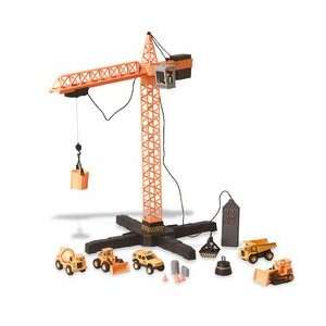  R/C Crane with 7 Piece Vehicles Set & Helmet Toys & Games