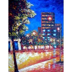  Quiet Modern Urban Street at Bright Night Oil Painting 40 
