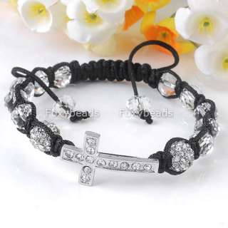   Clear Disco Ball Pave Faceted Glass Beads Macrame Bracelet  