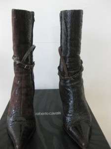 authentic ROBERTO CAVALLI boots size 38.5 brown leather suede  