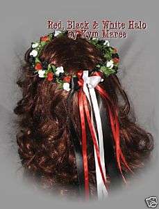 Flower Girl Floral Wreath, Red Black & White Headpiece  
