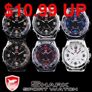 SHARK LED Date Day Alarm Steel Men Sport Quartz Watch  