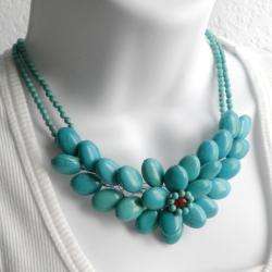   Turquoise and Red Crystal Floral Necklace (Thailand)  