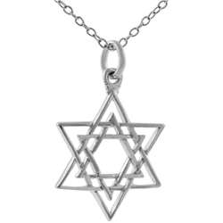 Sterling Silver Double Star of David Necklace  