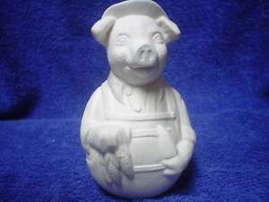 Ceramic Bisque Ornament   D211   Pig Farmer w/Overalls  