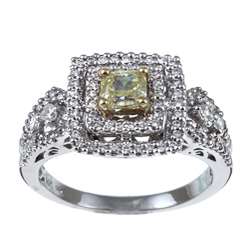 14k Two tone Gold 7/8ct TDW Certified Yellow Diamond Ring (H I, SI2 