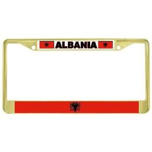 Albania Albanian Flag Gold Tone Metal License Plate Frame 
