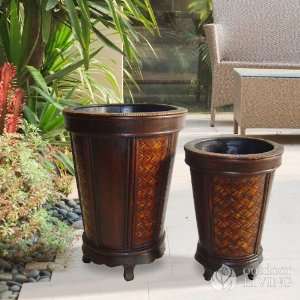  Cheungs Rattan Wooden Set of 2 Round Tapered Planter 
