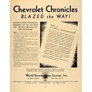  1931 Ad World Broadcasting Radio Chevrolet Chronicles 