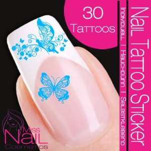  Nail Tattoo Sticker Butterfly / Floral   turquoise Beauty