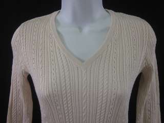 CELINE Cream Silk V Neck Cable Knit Sweater Top Sz S  