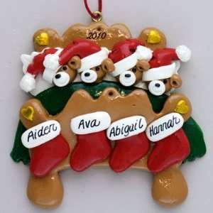  Bear Family (4) in Bed Personalized Christmas Ornament 