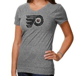 NHL Philadelphia Flyers Ladies Sequin Tri Blend V neck Premium T shirt 