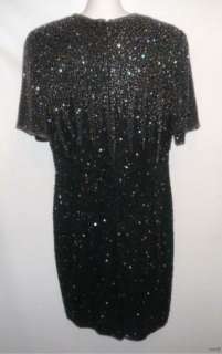 STENAY  Elegant Black Silk Beaded & Sequins Dress, Size Medium Fully 