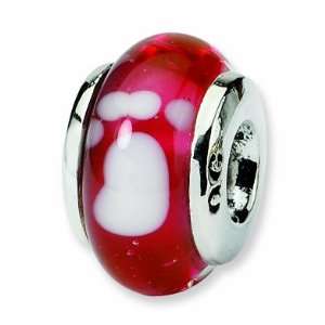  Sterling Silver Reflections Kids Red Foot Hand blown Glass 