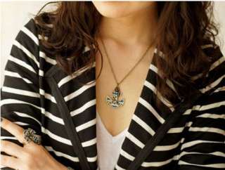 Ladys Sailor Style Anchor inlay Crystal Alloy Flower Necklace L8826 