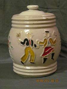 Red Wing Dancing Peasants Cookie Jar with incorrect lid  
