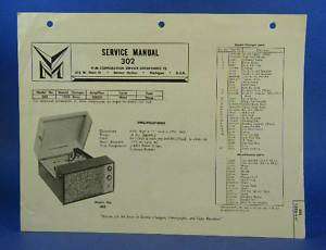 Voice of Music Service Manual Model 302 Record Player  