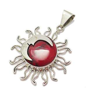 Sterling Silver Red Jasper Sun and Moon Pendant A10415  