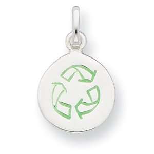  Sterling Silver Enameled Round Recycle Charm Jewelry