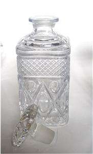   Cod Crystal Glass Liquor Decanters Set in Metal Holder Carrier  