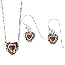   Marcasite Heart and Red Cubic Zirconia Jewelry Set  