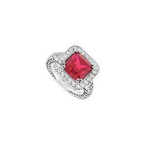  GF Bangkok Ruby and Cubic Zirconia Ring  10K White Gold 