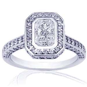  1.70 Ct Radiant Cut Diamond Engagement Ring Pave 14K WHITE 