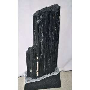   Large Black Tourmaline Natural Crystal in Granite Base   Brazil Home