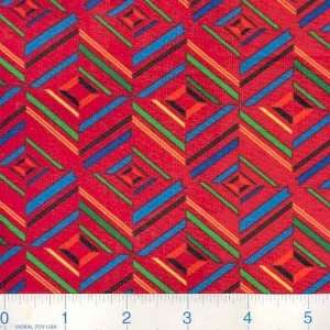  45 Wide Geomix Striped Rectagles Red Fabric By The Yard 