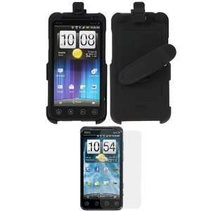  Holster Black Case + Clear LCD Screen Protector for HTC Sprint EVO 3D
