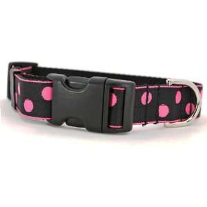 Large Black & Pink Prima Donna Dot Dog Collar 1 wide, adjusts 18 22