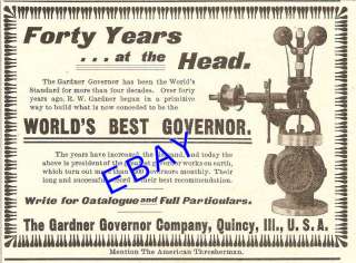NEAT 1900 GARDNER STEAM ENGINE GOVERNOR AD QUINCY IL  