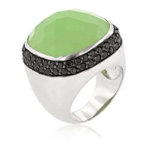   Ring with a Green Jade CZ, Black CZ and Black Jewelers Ink Accents